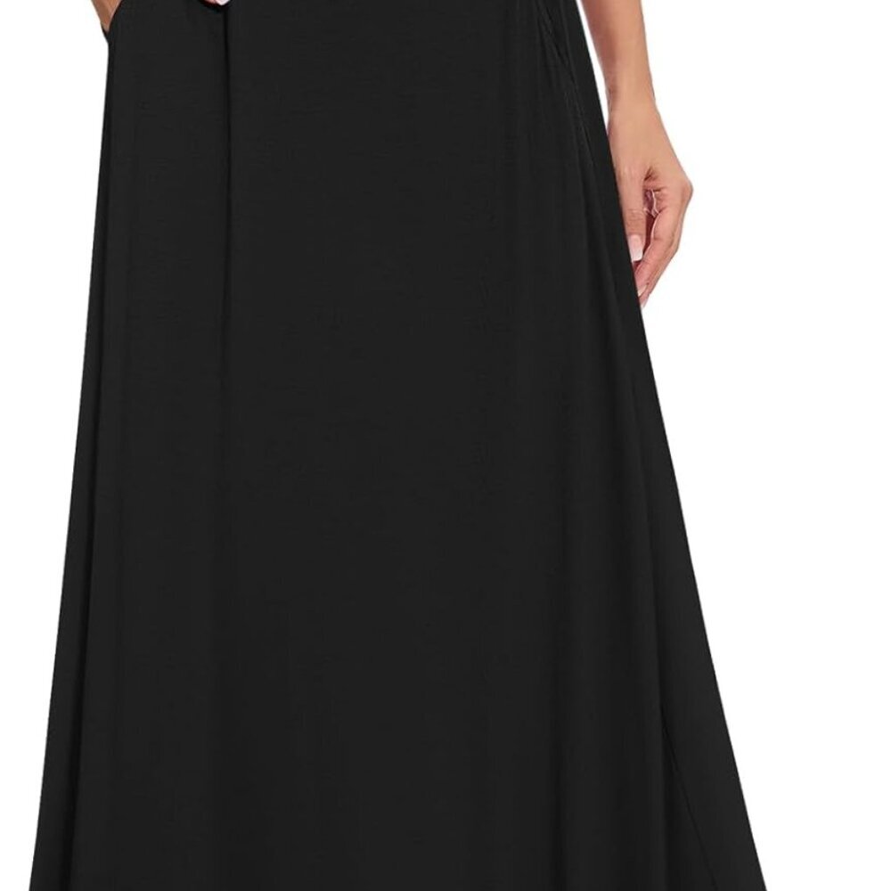 Womens Maxi A-line Long Skirt Casual 2025 Elastic High Waist Flowy Skirts with P